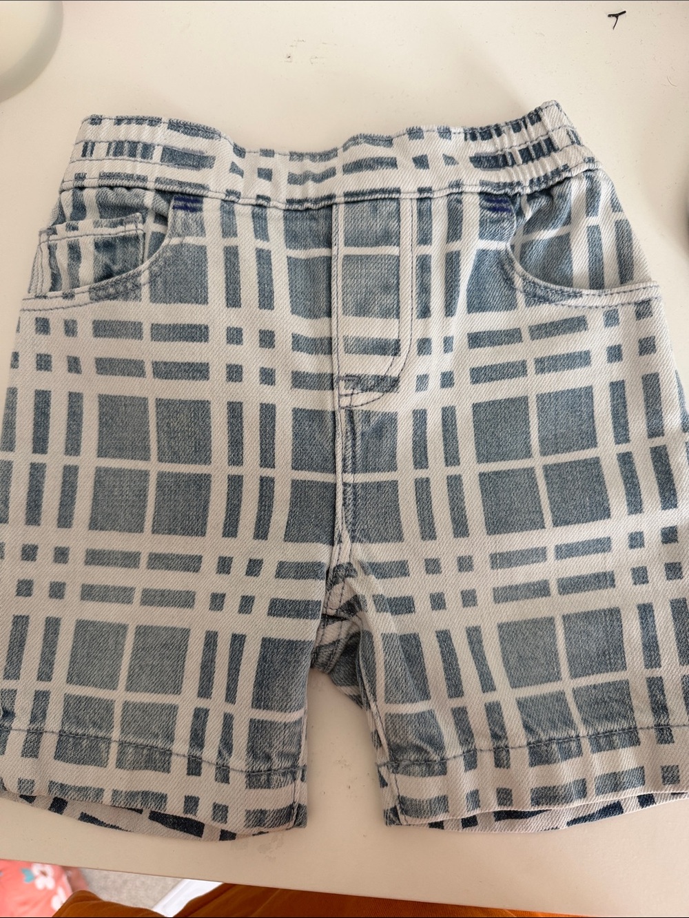 Boys Burberry Blue Plaid Jean Shorts